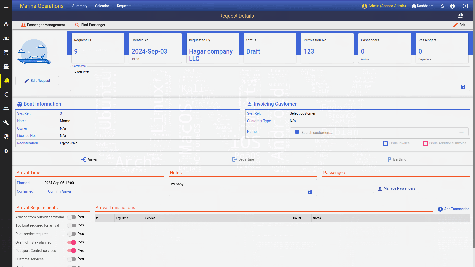 Ship Request Arrival Preparation Module in Anchor Marina Management
